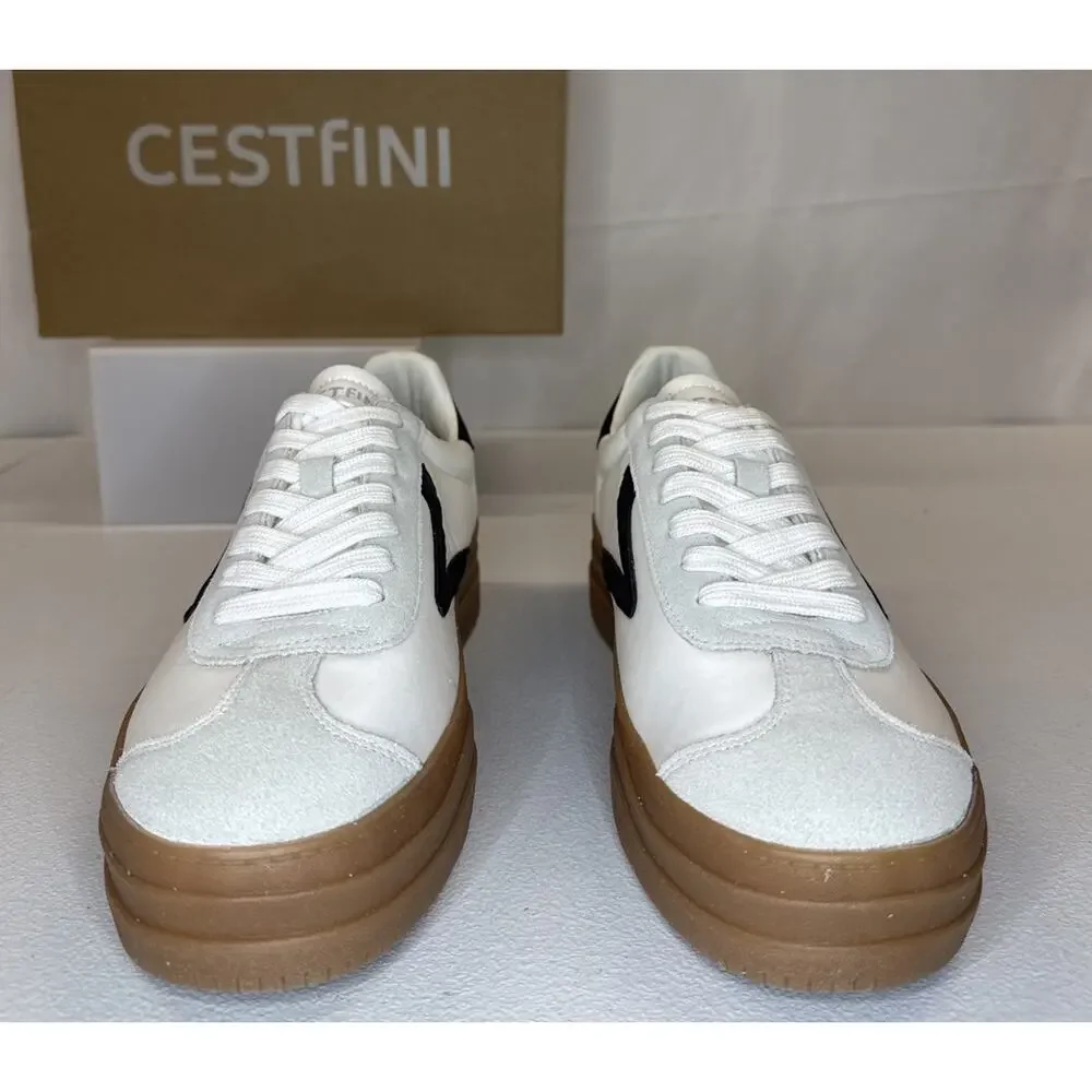 Cestfini Women’s Platform Retro Sneakers White Black Brown Gum Sole Size 10